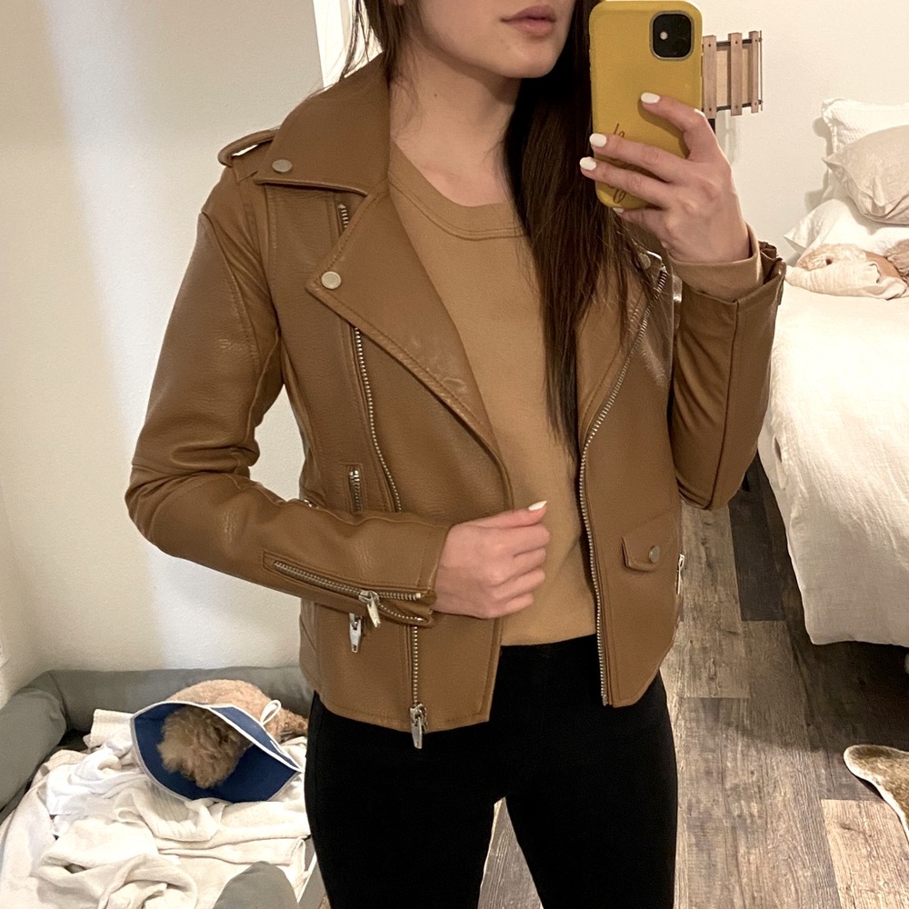 EUC BlankNYC Tan Faux Leather Moto Jacket XS